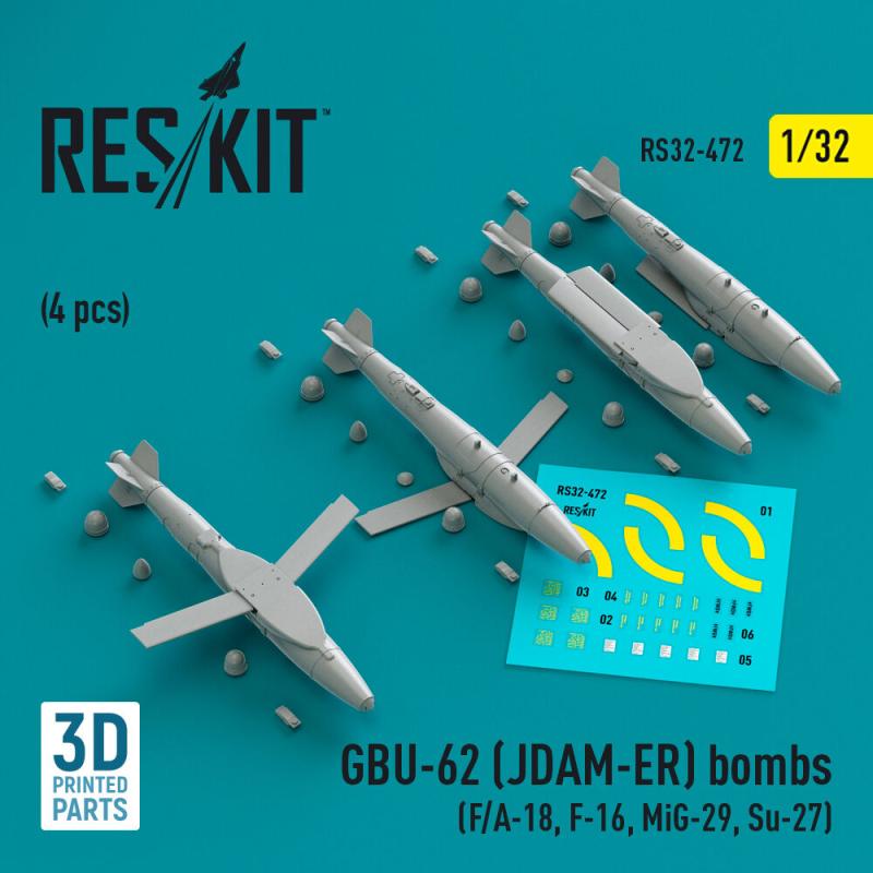 GBU-62 (JDAM-ER) bombs (4 pcs) (F/A-18, F-16, MiG-29, Su-27) (3D Printed)