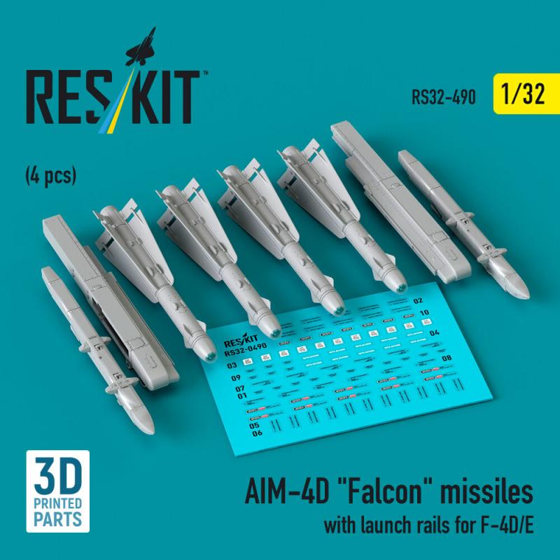 AIM-4D Falcon missiles with launch rails for F-4D/E (4 pcs) (3D Printed)
