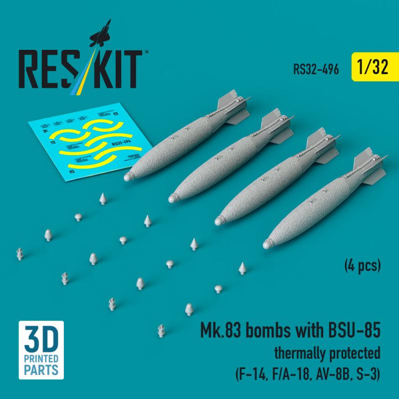 Mk.83 bombs with BSU-85 thermally protected (4 pcs) (F-14, F/A-18, AV-8B, S-3) (3D printed)