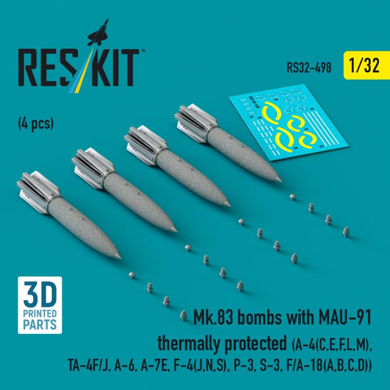 Mk.83 bombs with MAU-91 thermally protected (4 pcs) (A-4(C,E,F,L,M), TA-4F/J, A-6, A-7E, F-4(J,N,S), P-3, S-3, F/A-18(A,B,C,D)) (3D printed)
