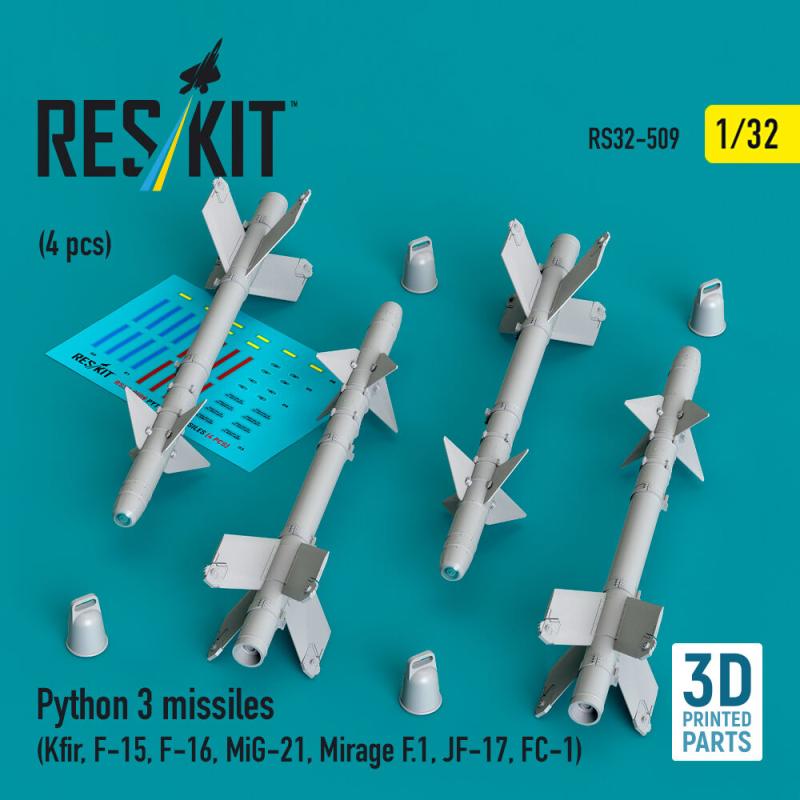 Python 3 missiles (4 pcs) (Kfir, F-15, F-16, MiG-21, Mirage F.1, JF-17, FC-1) (3D Printed)