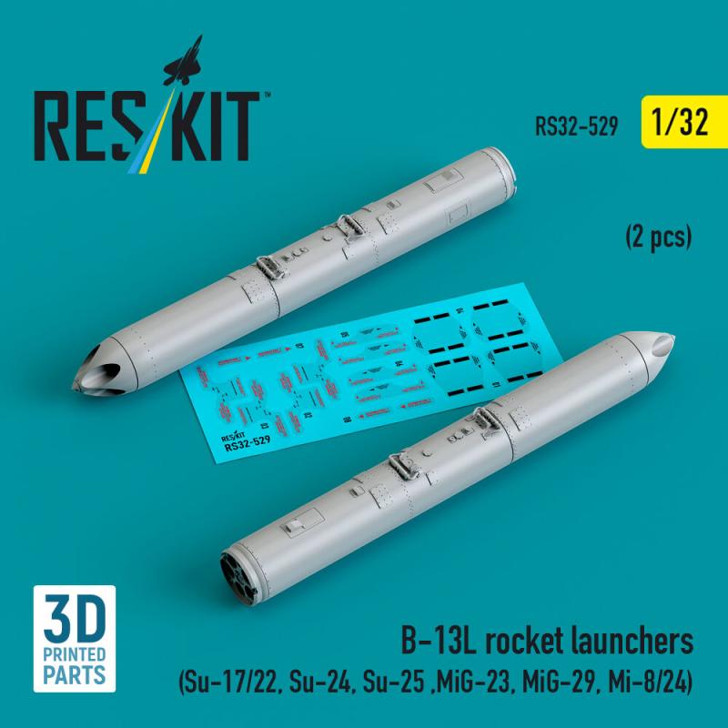 B-13L rocket launchers (2 pcs) (Su-17/22, Su-24, Su-25 ,MiG-23, MiG-29, Mi-8/24) (3D Printed)
