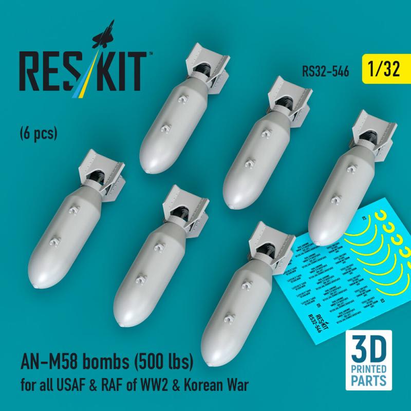 AN-M58 bombs (500 lbs) for all USAF & RAF of WW2 & Korean War (6 pcs) (3D Printed)