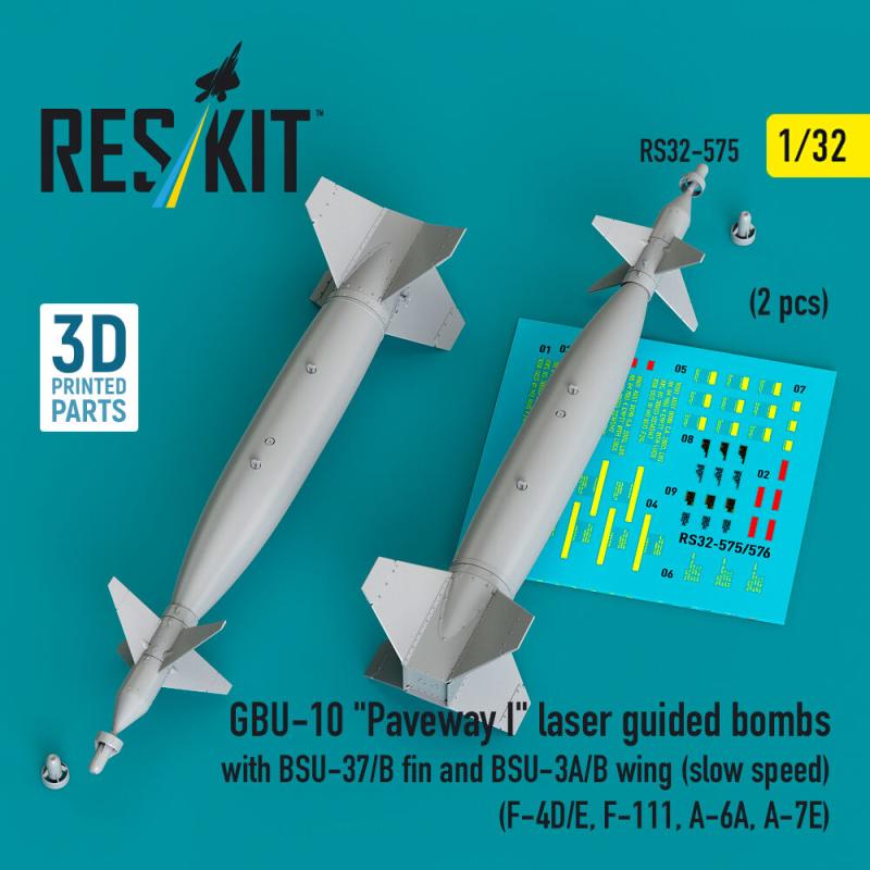 GBU-10 Paveway I laser guided bombs with BSU-37/B fin and BSU-3A/B wing (slow speed) (2 pcs) (F-4D/E, F-111, A-6A, A-7E) (3D Printed)