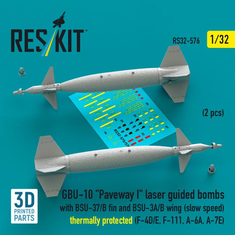 GBU-10 Paveway I laser guided bombs with BSU-37/B fin and BSU-3A/B wing (slow speed) thermally protected (2 pcs) (F-4D/E, F-111, A-6A, A-7E) (3D Printed)