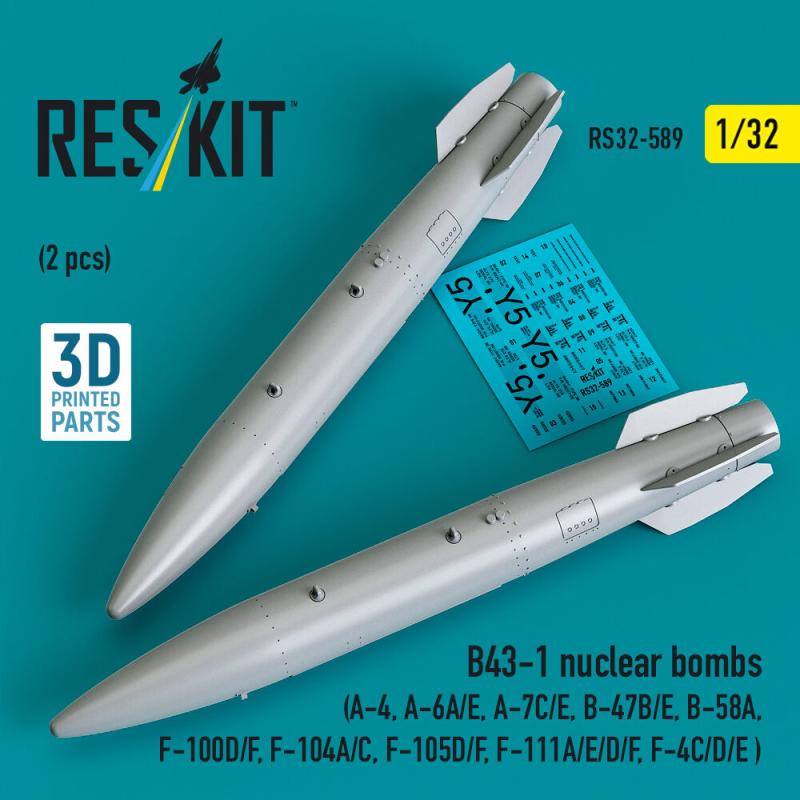 B43-1 nuclear bombs (2 pcs) (A-4, A-6A/E, A-7C/E, B-47B/E, B-58A, F-100D/F, F-104A/C, F-105D/F, F-111A/D/E/F, F-4C/D/E ) (3D Printed)