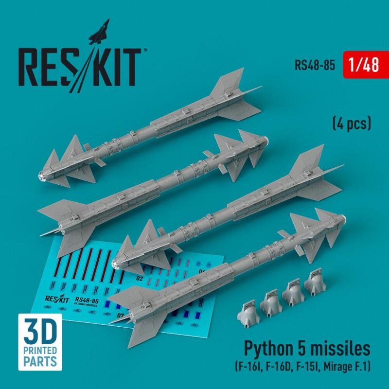 Python 5 missiles (4 pcs) (F-16I, F-16D, F-15I, Mirage F.1) (3D Printed)