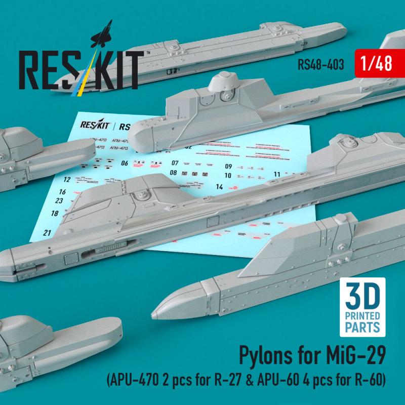 Pylons for MiG-29 (APU-470 2 pcs for R-27 & APU-60 4 pcs for R-60) (3D Printed)