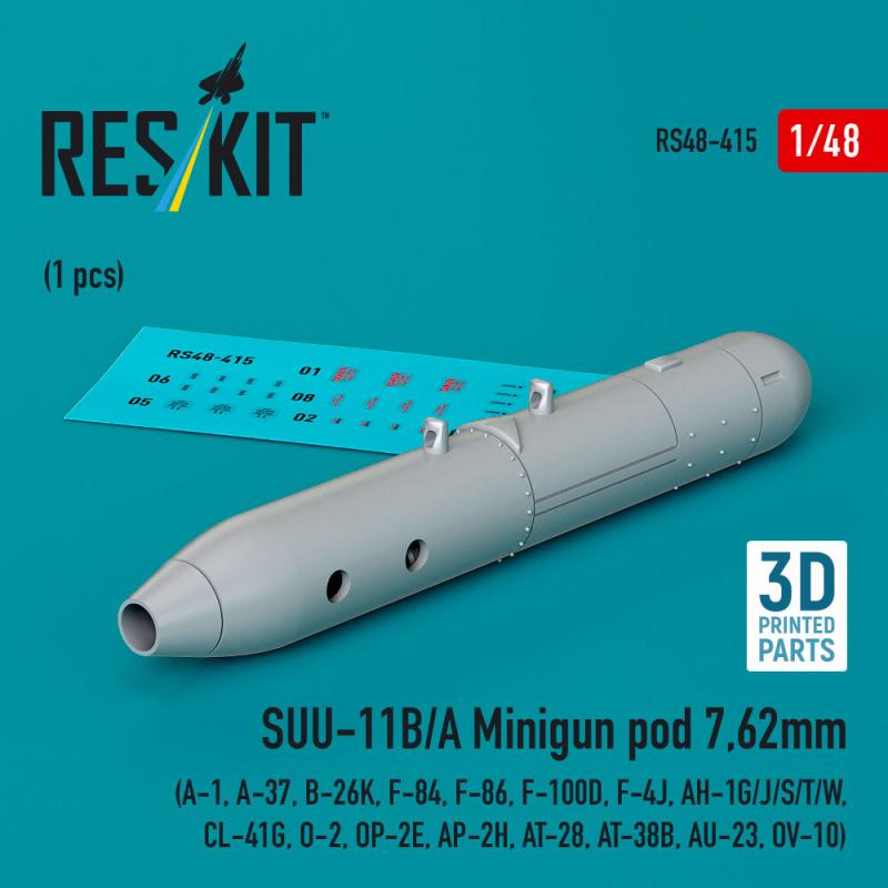 SUU-11B/A Minigun pod 7,62mm (1 pcs) (A-1, A-37, B-26K, F-84, F-86, F-100D, F-4J, AH-1G/J/S/T/W, CL-41G, O-2, OP-2E, AP-2H, AT-28, AT-38B, AU-23, OV-10) (3D Printed)