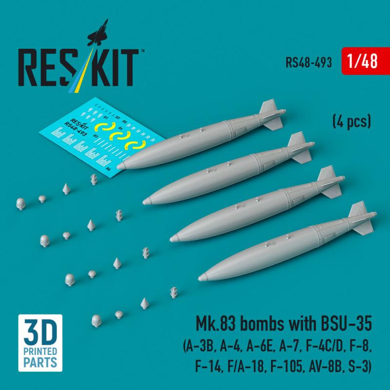 Mk.83 bombs with BSU-35 (4 pcs) (A-3B, A-4, A-6E, A-7, F-4C/D, F-8, F-14, F/A-18, F-105, AV-8B, S-3) (3D printed)