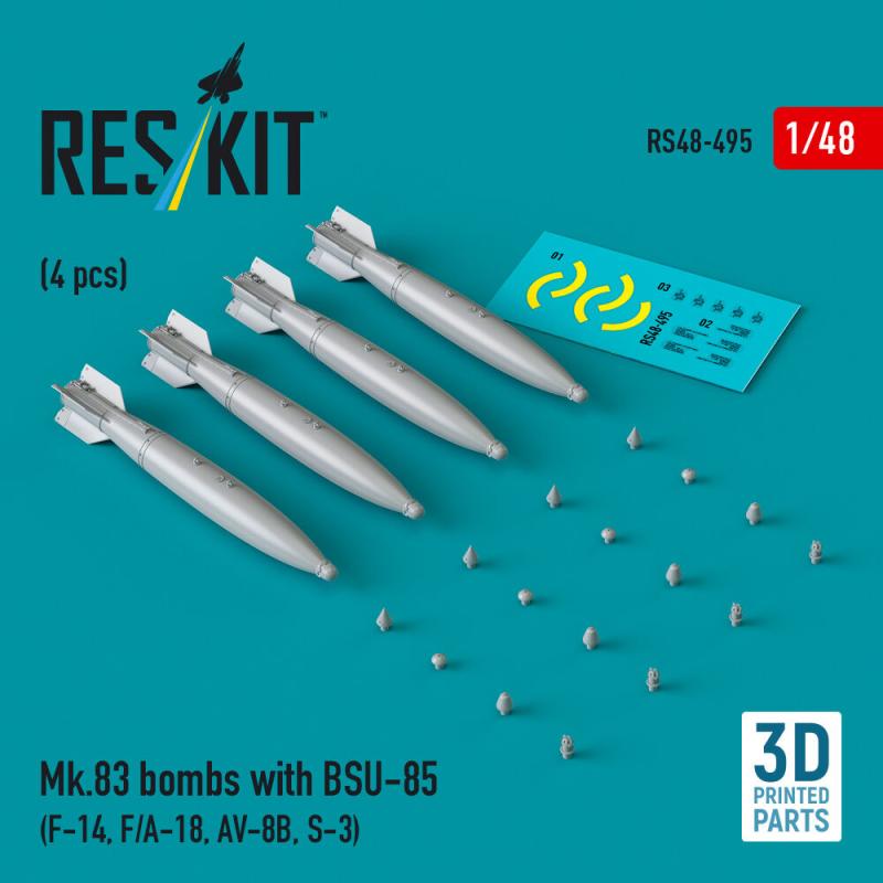 Mk.83 bombs with BSU-85 (4 pcs) (F-14, F/A-18, AV-8B, S-3) (3D printed)