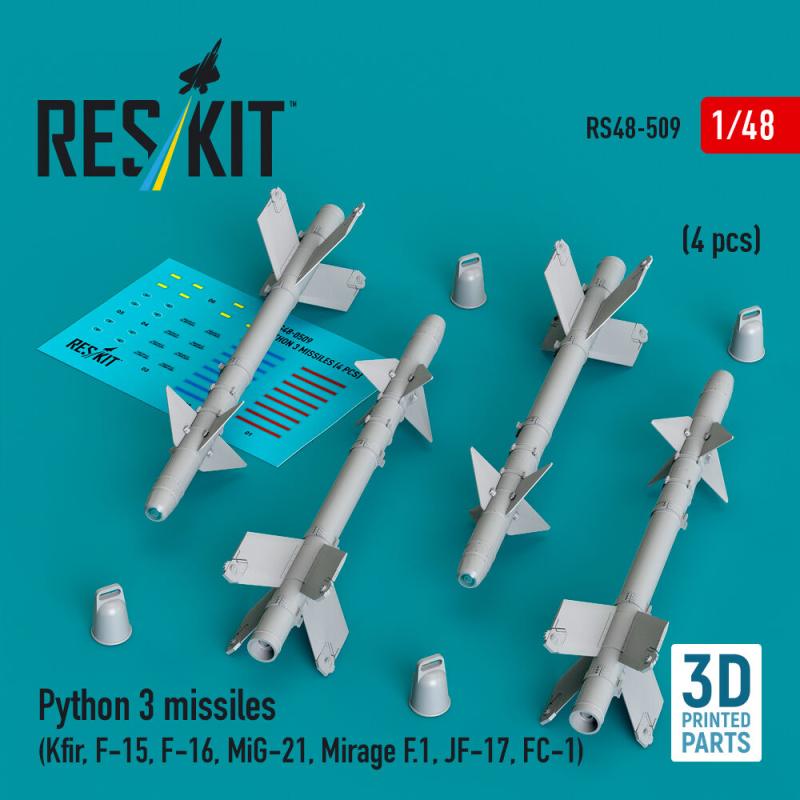 Python 3 missiles (4 pcs) (Kfir, F-15, F-16, MiG-21, Mirage F.1, JF-17, FC-1) (3D Printed)