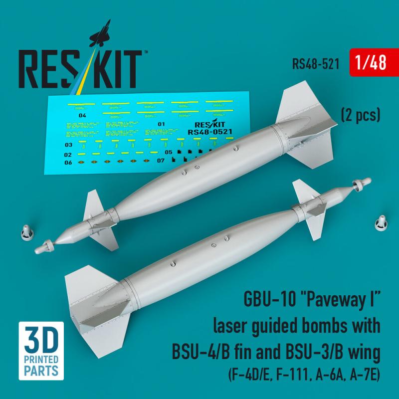 GBU-10 Paveway I laser guided bombs with BSU-4/B fin and BSU-3/B wing (2 pcs) (F-4D/E, F-111, A-6A, A-7E) (3D Printed)
