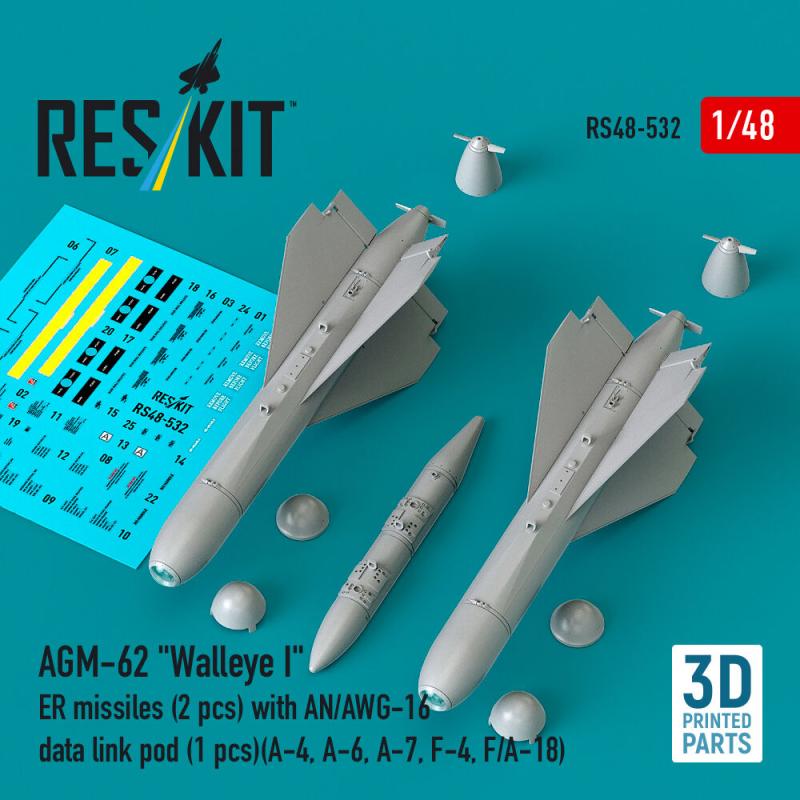 AGM-62 Walleye I ER missiles (2 pcs) with AN/AWG-16 data link pod (1 pcs) (A-4, A-6, A-7, F-4, F/A-18) (3D Printed)