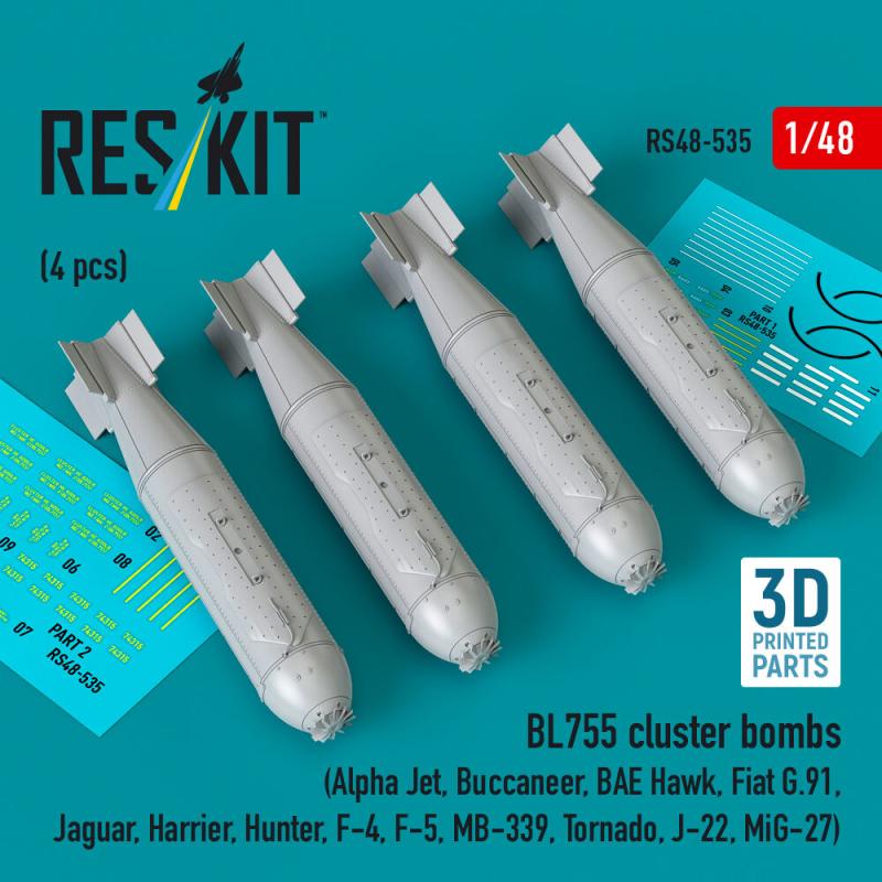 BL755 cluster bombs (4 pcs) (Alpha Jet, Buccaneer, BAE Hawk, Fiat G.91, Jaguar, Harrier, Hunter, F-4, F-5, MB-339, Tornado, J-22, MiG-27) (3D Printed)