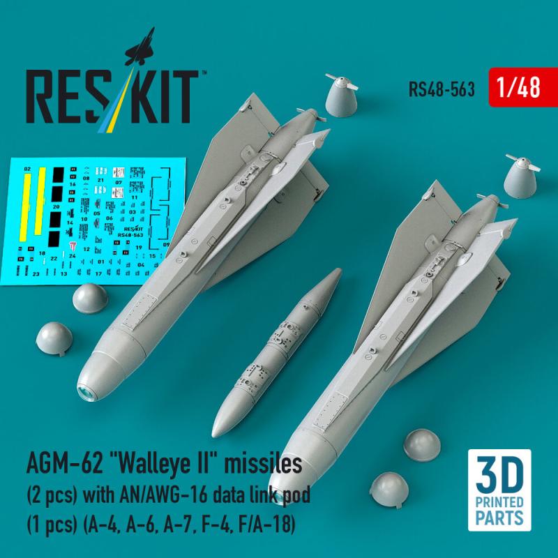 AGM-62 Walleye II missiles (2 pcs) with AN/AWG-16 data link pod (1 pcs) (A-4, A-6, A-7, F-4, F/A-18) (3D Printed)