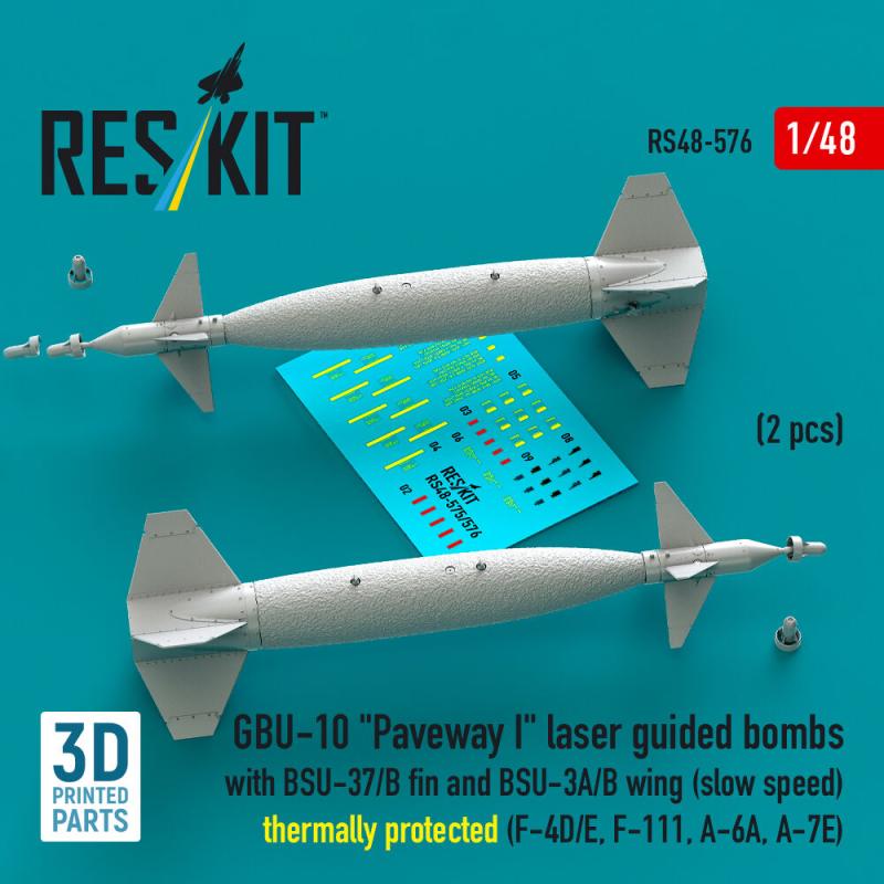 GBU-10 Paveway I laser guided bombs with BSU-37/B fin and BSU-3A/B wing (slow speed) thermally protected (2 pcs) (F-4D/E, F-111, A-6A, A-7E) (3D Printed)