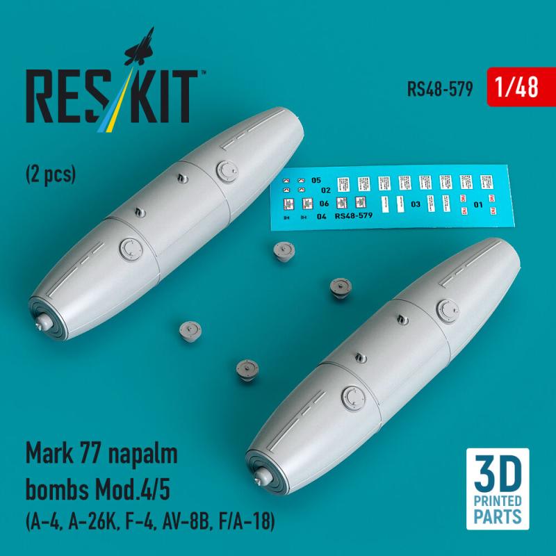 Mark 77 napalm bombs Mod.4/5 (2pcs) (A-4, A-26K, F-4, AV-8B, F/A-18) (3D Printed)