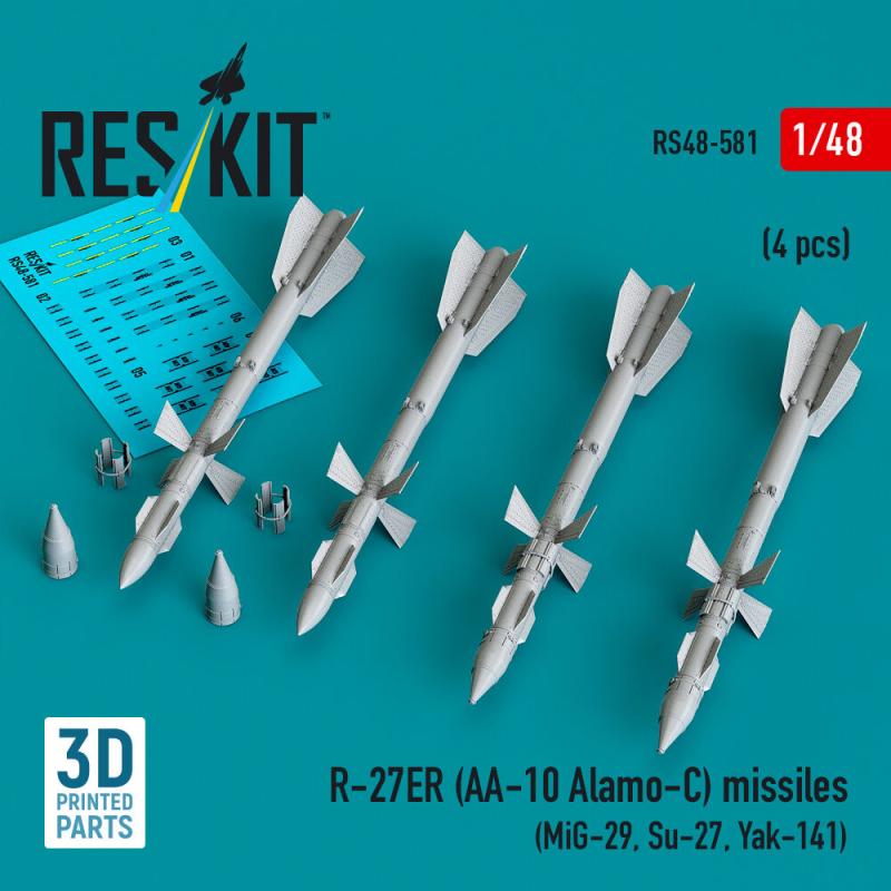R-27ER (AA-10 Alamo-C) missiles (4 pcs) (MiG-29, Su-27, Yak-141) (3D Printed)