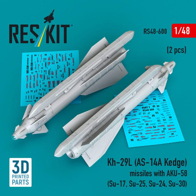 Kh-29L (AS-14A Kedge) missiles with AKU-58 (2 pcs) (Su-17, Su-25, Su-24, Su-30) (3D Printed)