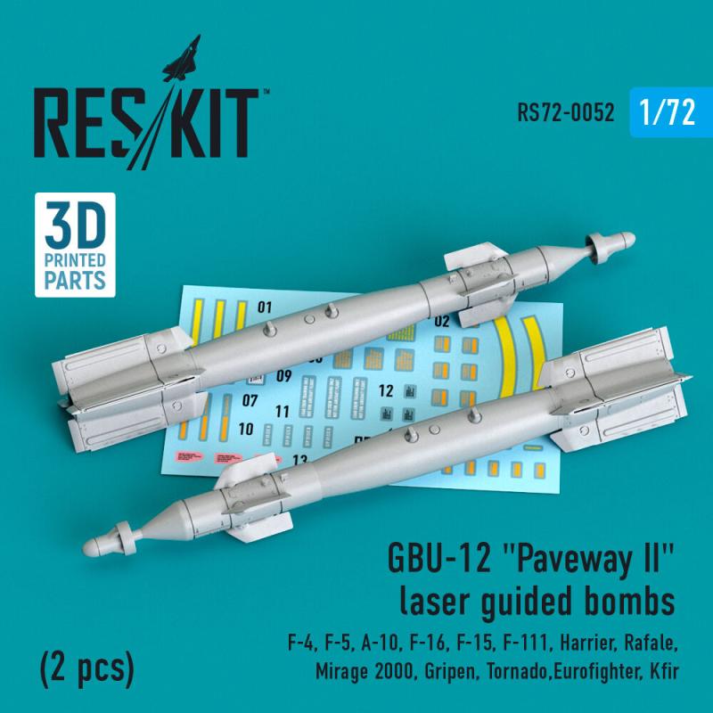 GBU-12 Paveway II laser guided bombs (2 pcs) (F-4, F-5, A-10, F-16, F-15, F-111, Harrier, Rafale, Mirage 2000, Gripen, Tornado,Eurofighter, Kfir) (3D Printed)