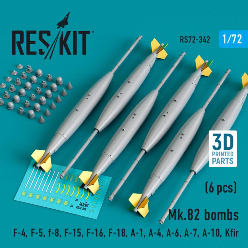 Mk.82 bombs (6 pcs) (F-4, F-5, F-8, F-15, F-16, F-18, A-1, A-4, A-6, A-7, A-10, Kfir) (3D Printed)