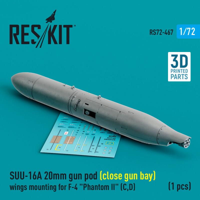 SUU-16A 20mm gun pod (close gun bay) wings mounting for F-4 Phantom II (C,D) (1 pcs) (3D Printed)