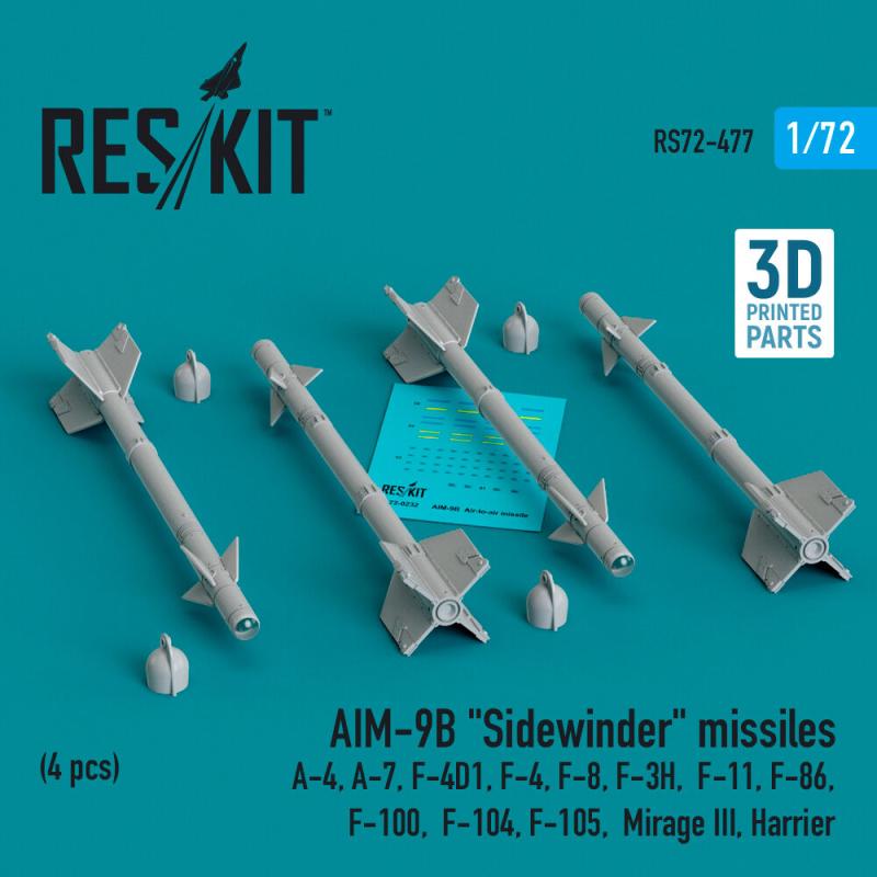 AIM-9B Sidewinder missiles (4 pcs) (A-4, A-7, F-4D1, F-4, F-8, F-3H, F-11, F-86,F-100, F-104, F-105, Mirage III, Harrier) (3D Printed)