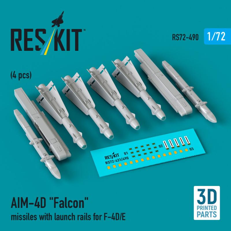 AIM-4D Falcon missiles with launch rails for F-4D/E (4 pcs) (3D Printed)