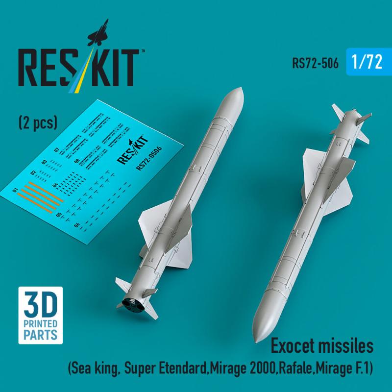 Exocet missiles (2 pcs) (Sea King, Super Etendard, Mirage 2000, Rafale, Mirage F.1) (3D Printed)