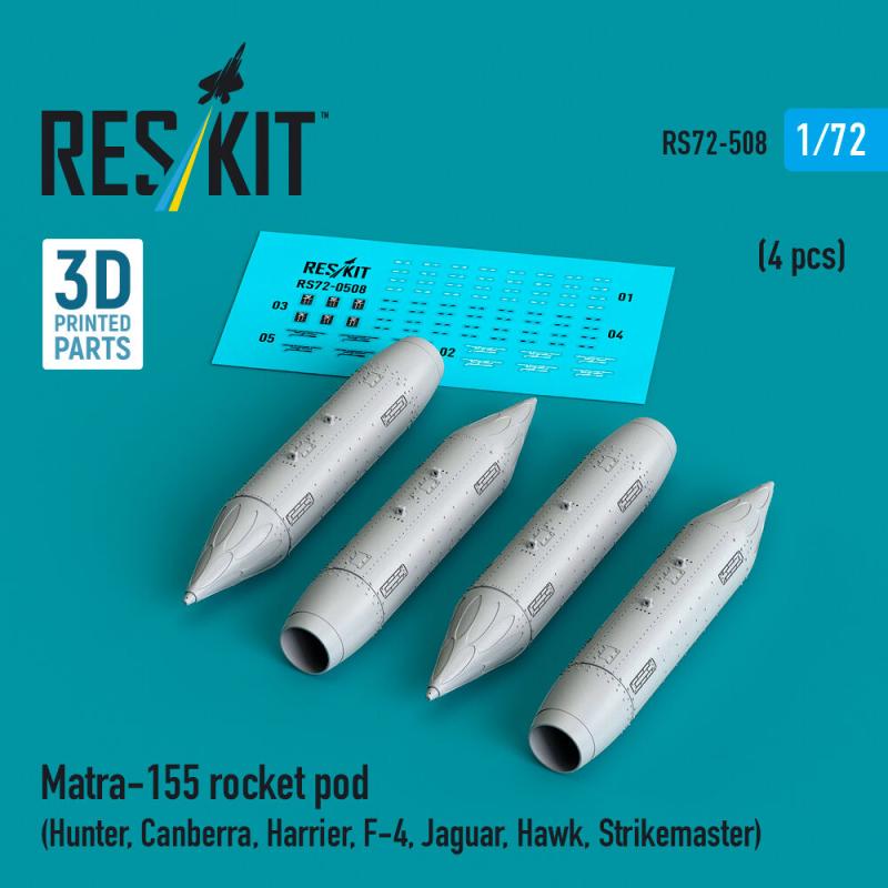 Matra-155 rocket pod (4 pcs) (Hunter, Canberra, Harrier, F-4, Jaguar, Hawk, Strikemaster) (3D Printed)