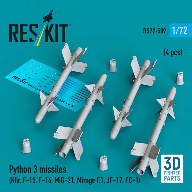 Python 3 missiles (4 pcs) (Kfir, F-15, F-16, MiG-21, Mirage F.1, JF-17, FC-1) (3D Printed)