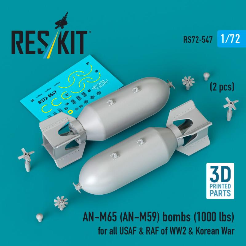 AN-M65 (AN-M59) bombs (1000 lbs) for all USAF & RAF of WW2 & Korean War (2 pcs) (3D Printed)