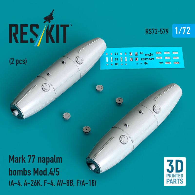 Mark 77 napalm bombs Mod.4/5 (2pcs) (A-4, A-26K, F-4, AV-8B, F/A-18) (3D Printed)