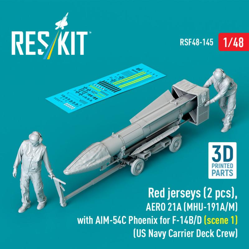 Red jerseys (2 pcs), AERO 21A (MHU-191A/M) with AIM-54C Phoenix for F-14B/D (scene 1) (US Navy Carrier Deck Crew) (3D Printed)