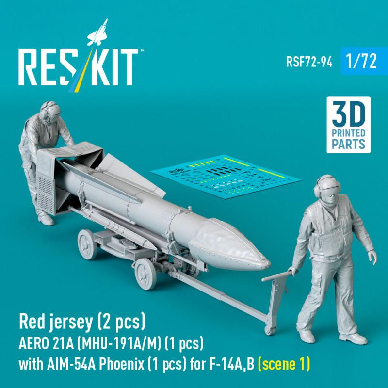 Red jersey (2 pcs) AERO 21A (MHU-191A/M) (1 pcs) with AIM-54A Phoenix (1 pcs) for F-14A,B (scene 1) (3D Printed)