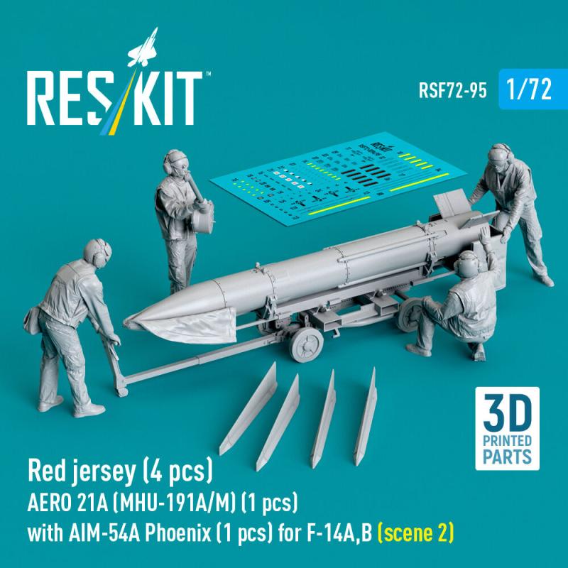 Red jersey (4 pcs) AERO 21A (MHU-191A/M) (1 pcs) with AIM-54A Phoenix (1 pcs) for F-14A,B (scene 2) (3D Printed)