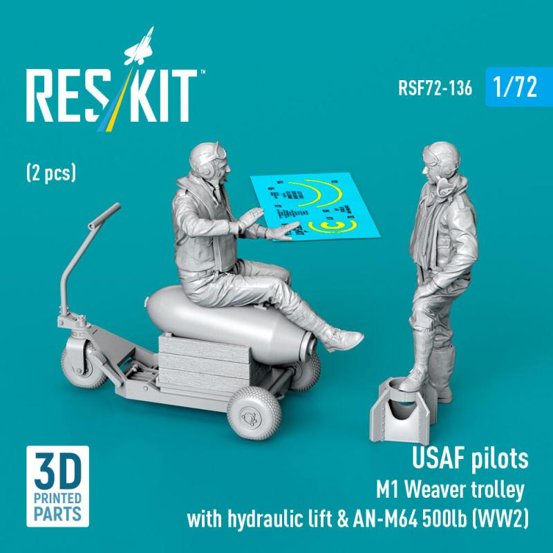 USAF pilots (2pcs) & M1 Weaver Hydraulic bomb lift & AN-M64 500lb (WW2) (3D Printed)