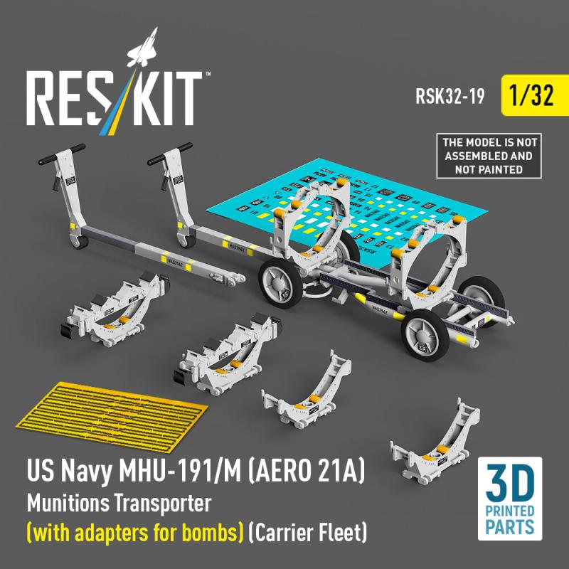 US NAVY MHU-191/M (AERO 21A) Munitions Transporter (with adapters for bombs) (Carrier Fleet) (3D Printed model kit)
