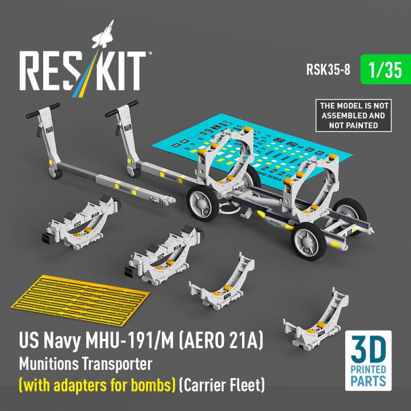 US NAVY MHU-191/M (AERO 21A) Munitions Transporter (with adapters for bombs) (Carrier Fleet) (3D Printed model kit)
