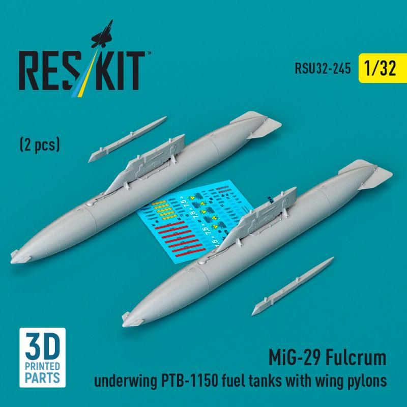 MiG-29 Fulcrum underwing PTB-1150 fuel tanks with wing pylons (2 pcs) (3D Printed)