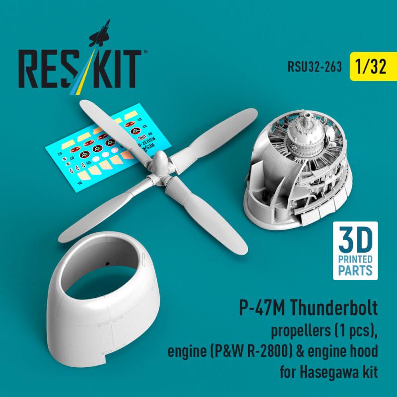 P-47M Thunderbolt - Propeller (1 pcs), engine (P&W R-2800) & engine hood (3D Printed) [Hasegawa]
