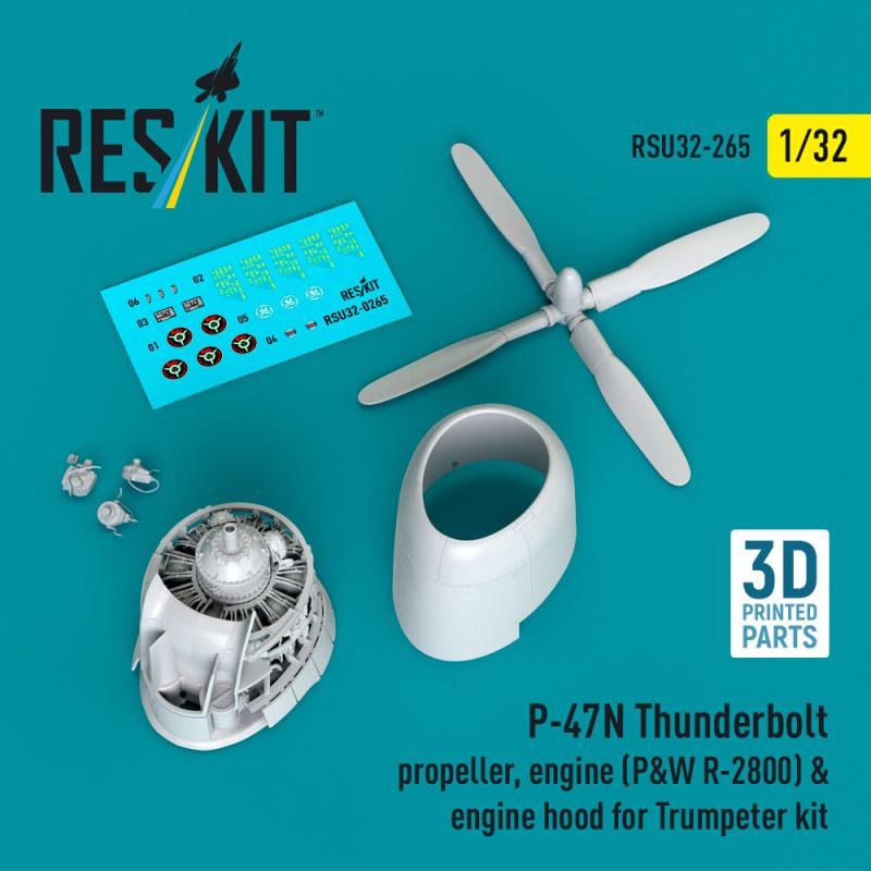 P-47N Thunderbolt - Propeller, engine (P&W R-2800) & engine hood (3D Printed) [Trumpeter]