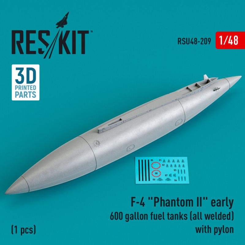 F-4 Phantom II early 600 gallon fuel tanks (all welded) with pylon (1 pcs) (3D Printed)