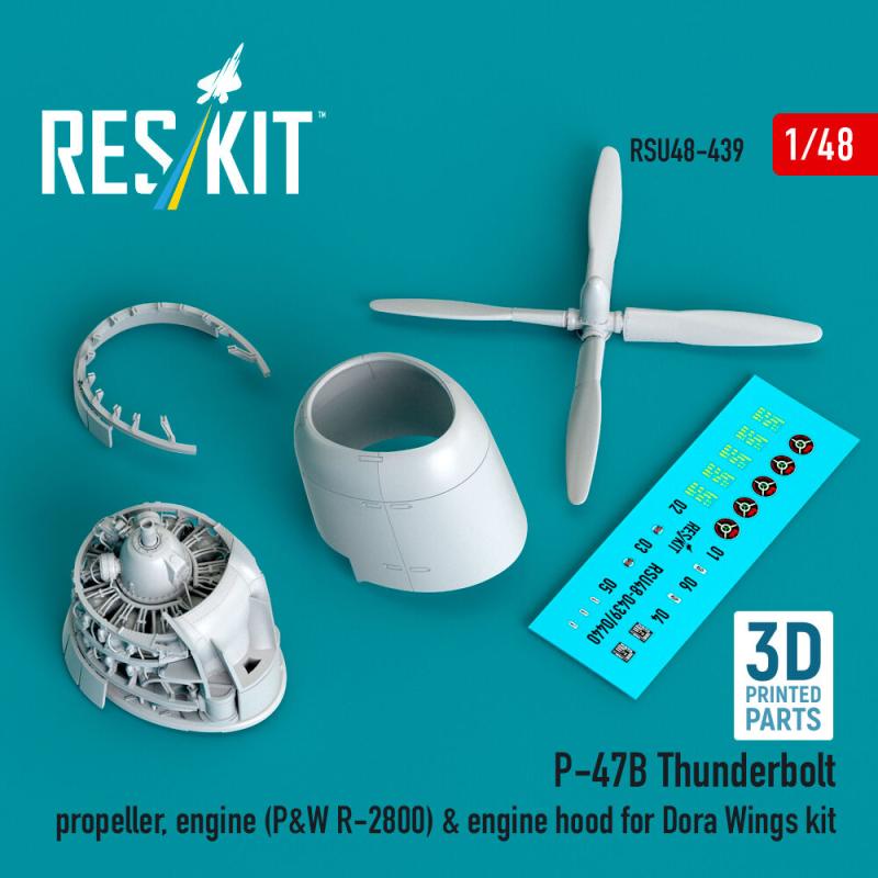 P-47B Thunderbolt - Propeller, engine (P&W R-2800) & engine hood (3D Printed) [Dora Wings]