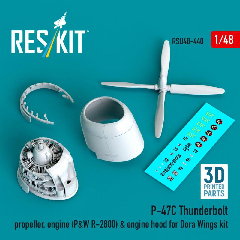 P-47C Thunderbolt - Propeller, engine (P&W R-2800) & engine hood (3D Printed) [Dora Wings]