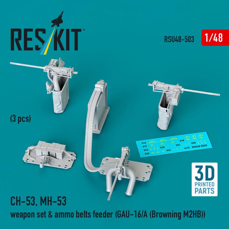 CH-53, MH-53 - Weapon set & ammo belts feeder (GAU-16/A (Browning M3)) (3 pcs) (3D Printed)