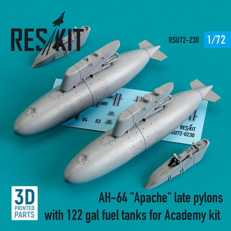 AH-64 Apache late pylons with 122 gal fuel tanks [Academy] (3D Printed)