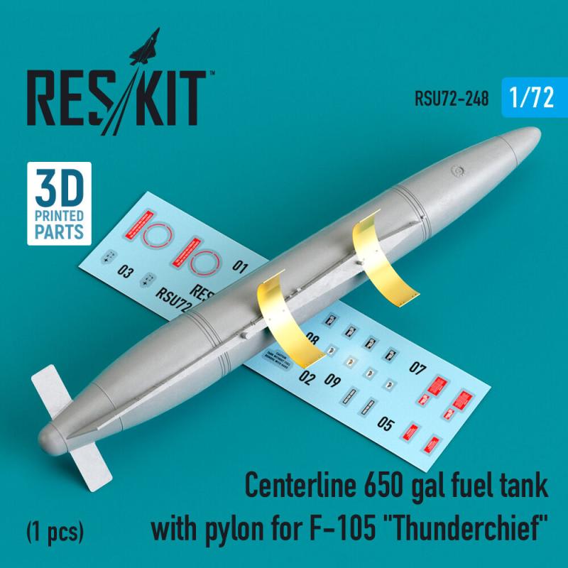 Centerline 650 gal fuel tank with pylons for F-105 Thunderchief (1 pcs) (3D Printed)