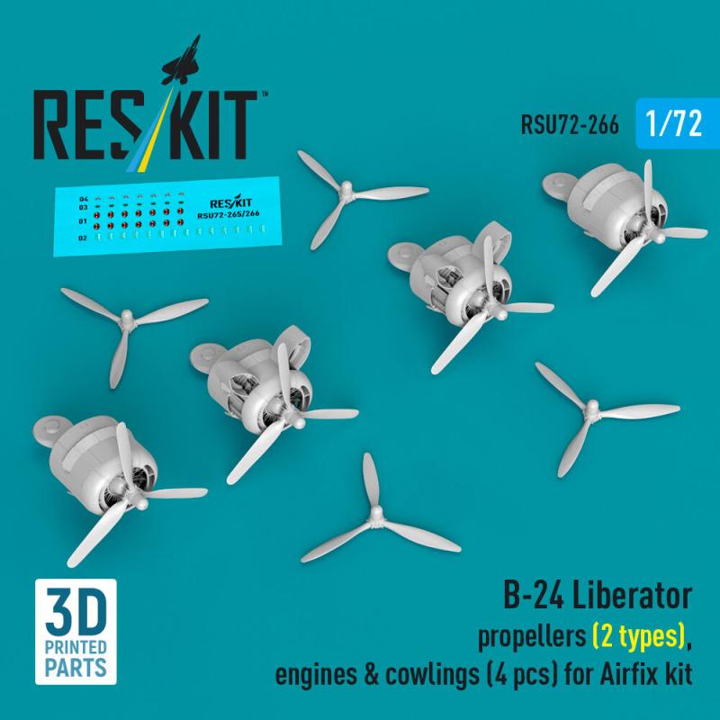 B-24 Liberator - Propellers (2 types), engines & cowlings (4 pcs) (3D Printed) [Airfix]